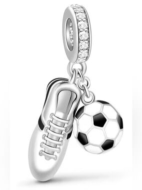 Silver & Black Soccer Shoe and Ball Dangle Charm